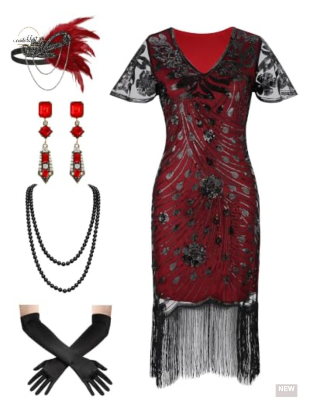 1920s Flapper Dress Costume Set Fringe Sequin Polyester